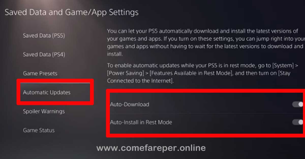 Attivare aggiornamenti PS5