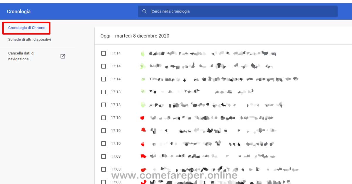 Vedere Cronologia pagine Chrome.