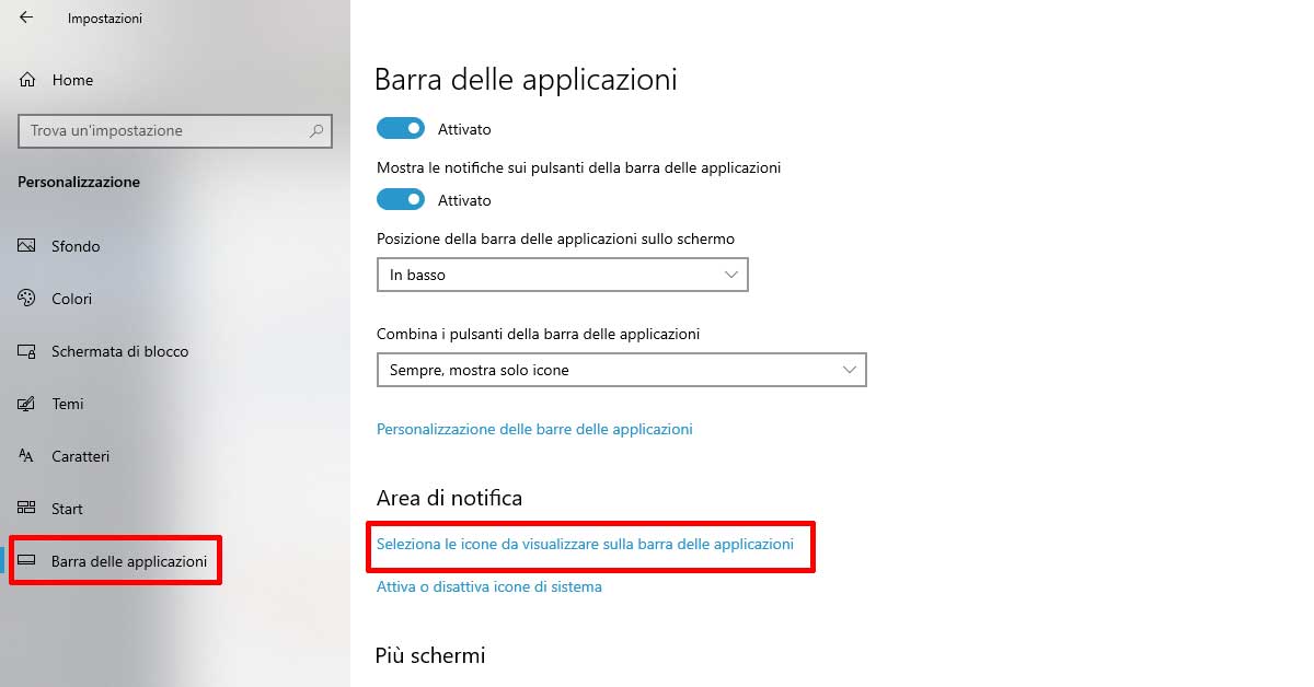nascondere icone barra applicazioni