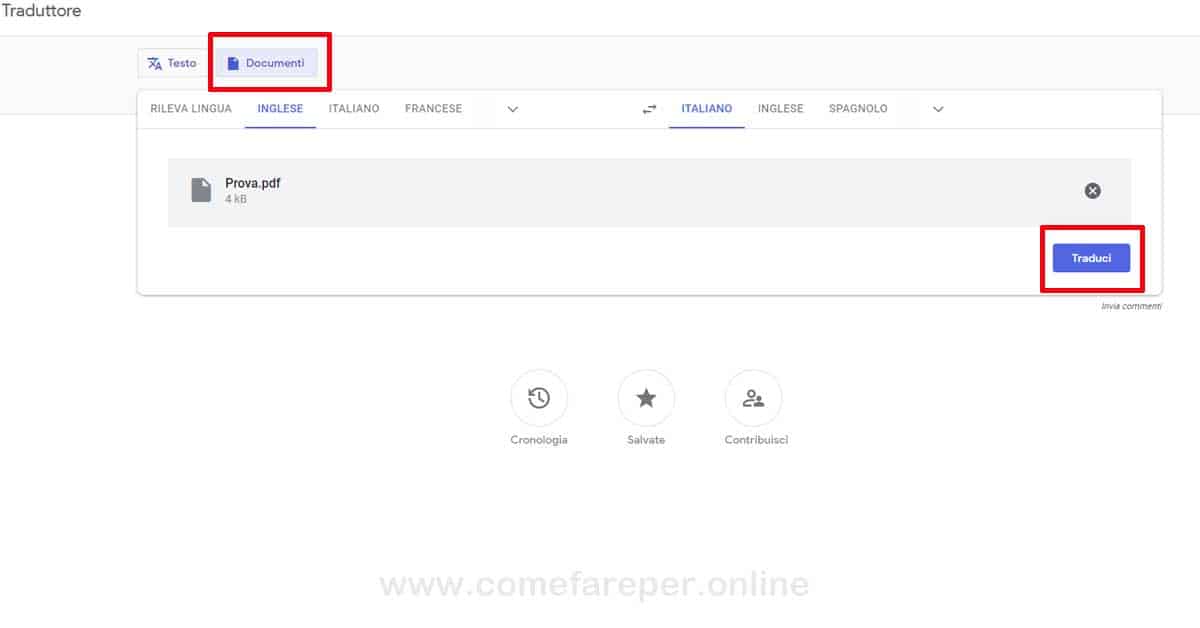 Tradurre PDF - Google Traduttore.