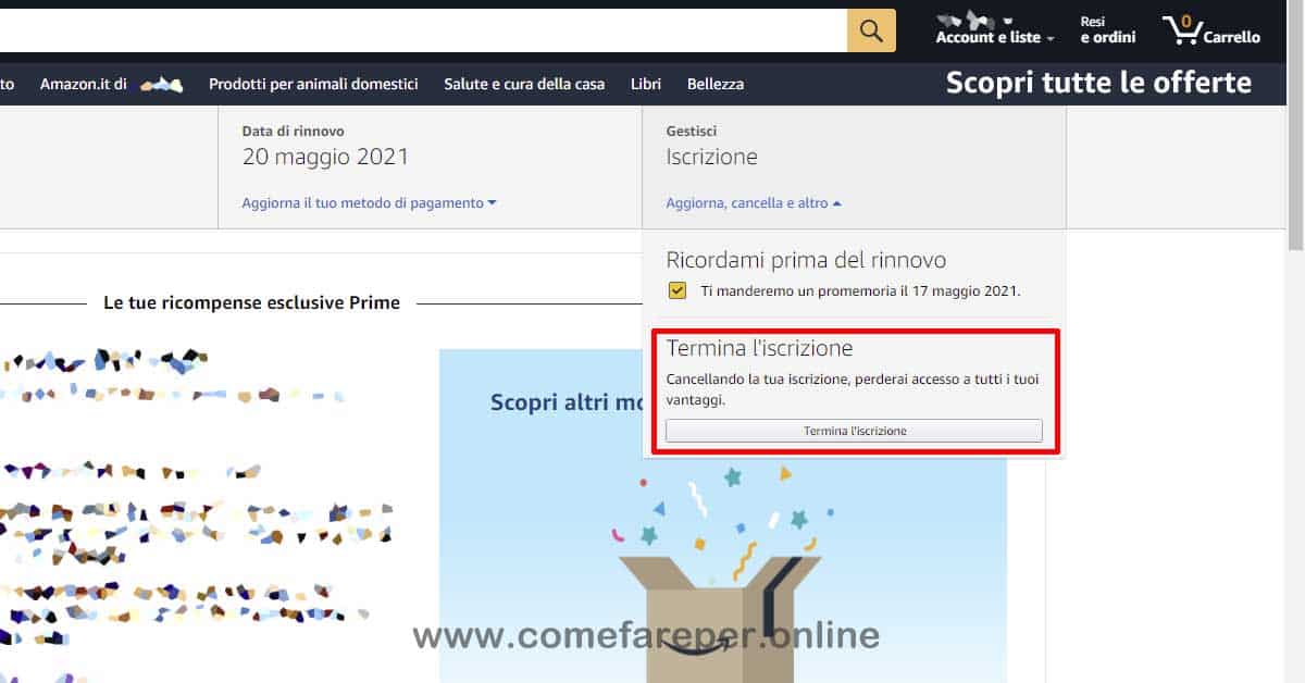 Come disattivare Amazon Prime