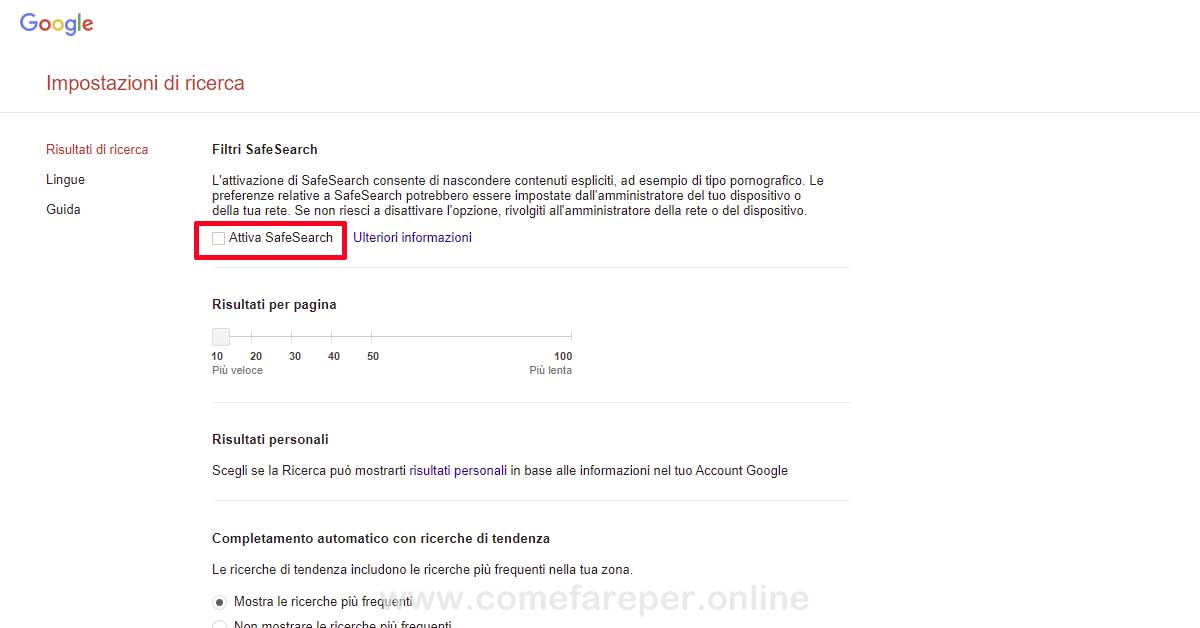 Attivare SafeSearch su Google Come attivare SafeSearch su Google