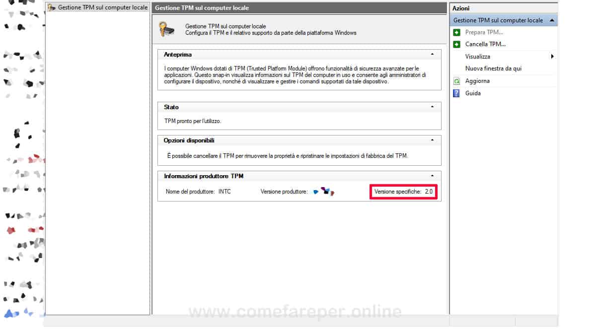 Verifica versione Chip TPM.