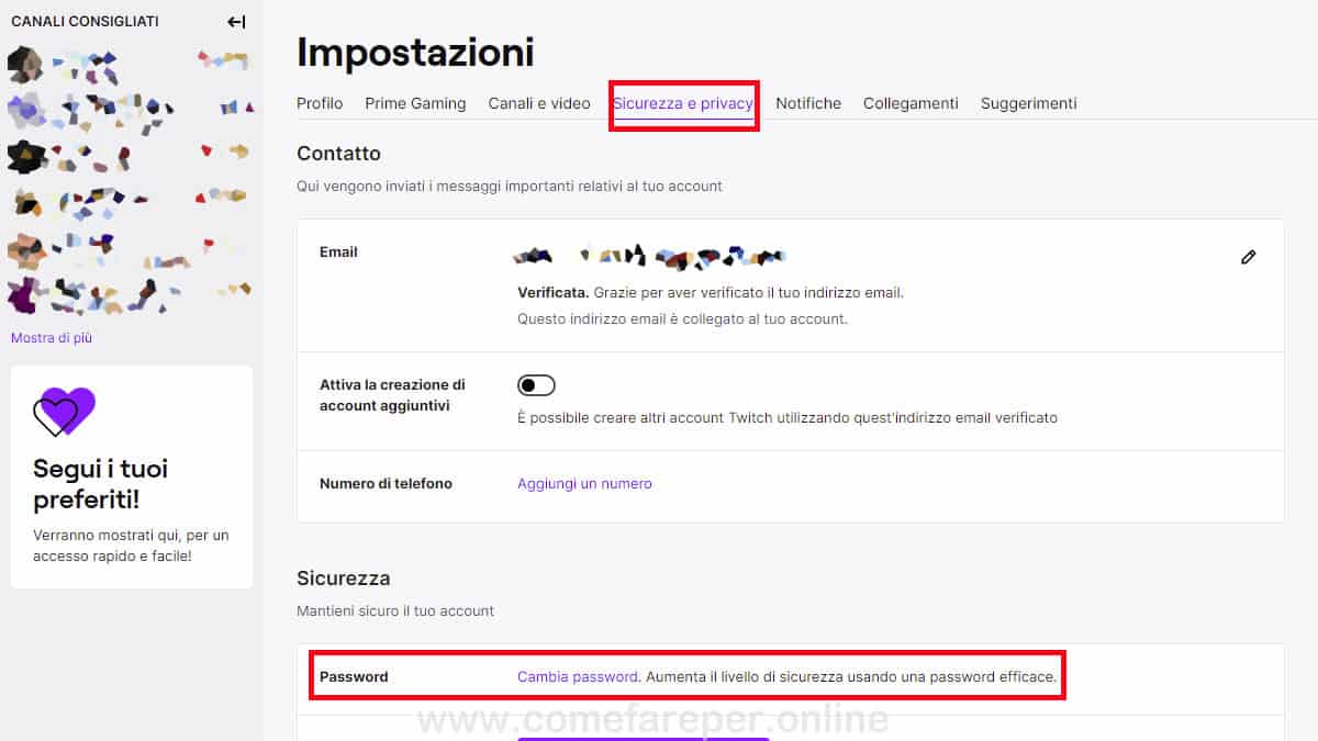 Cambiare password twitch
