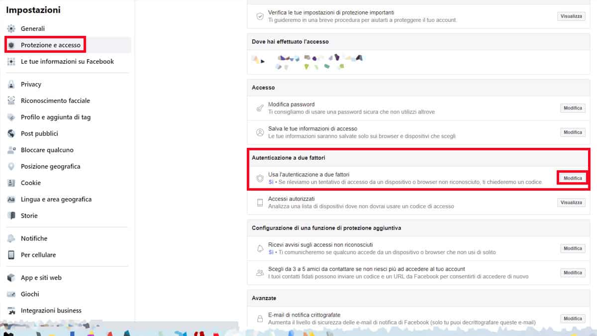 autenticazione due fattori - facebook
