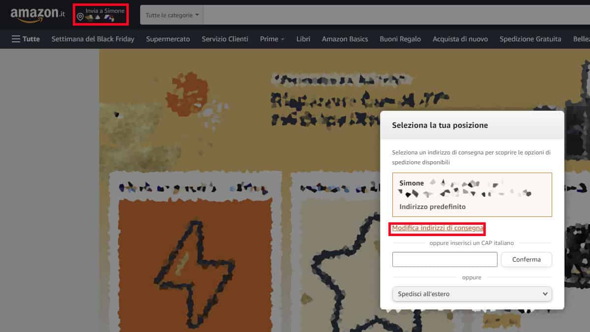 Come cambiare indirizzo spedizione Amazon.
