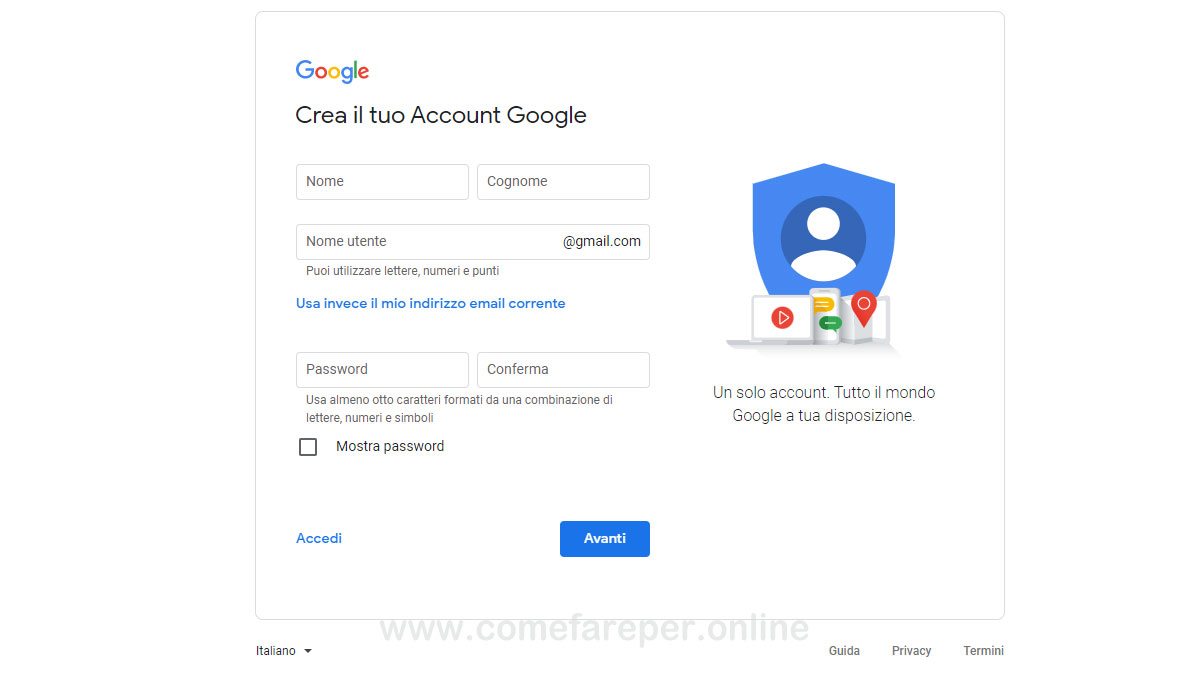 Come creare un account Gmail.