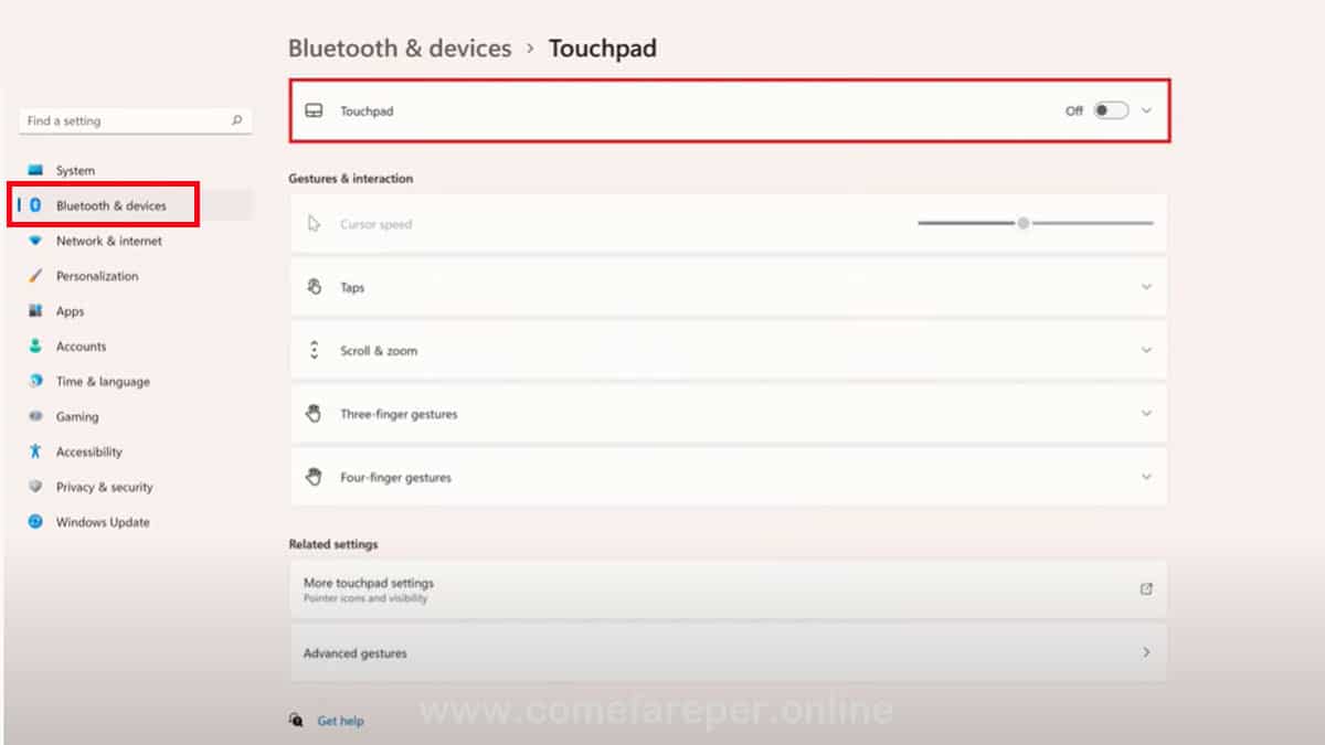 Disattivare il touch su Windows 11