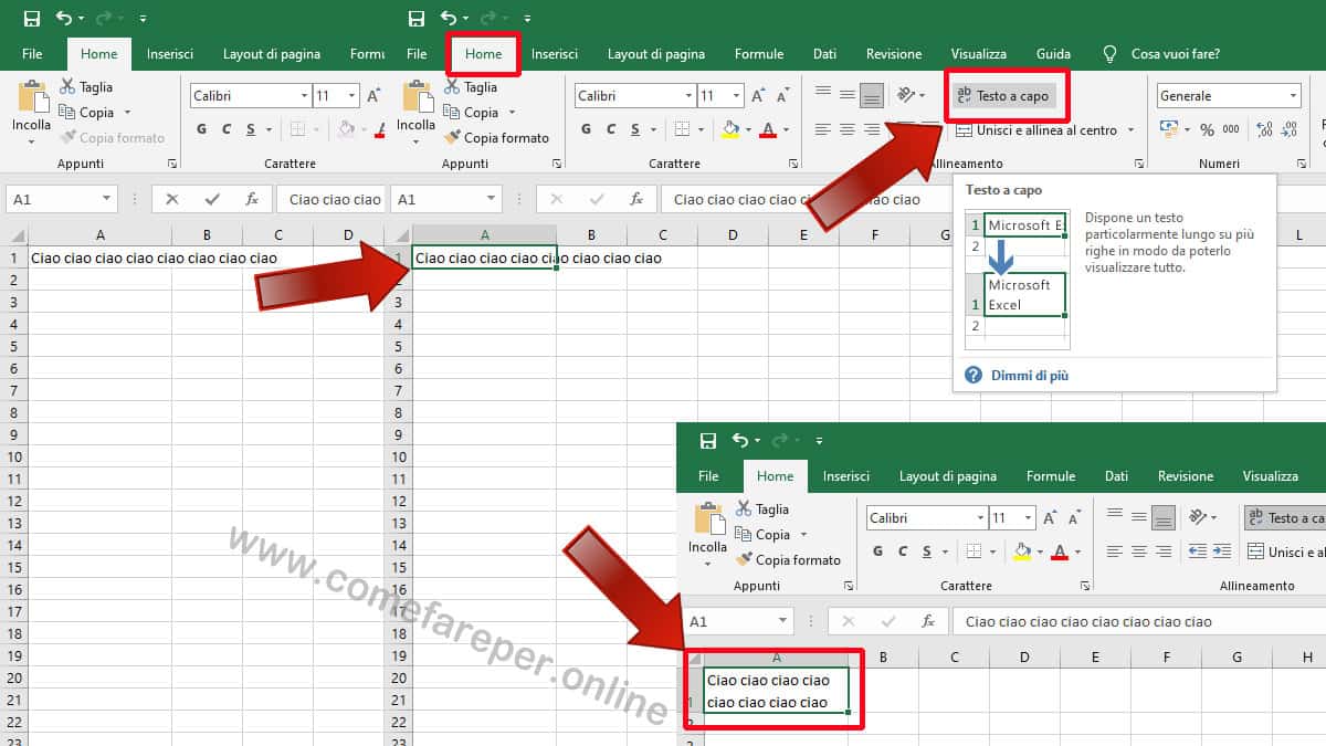 Andare a capo su Excel.