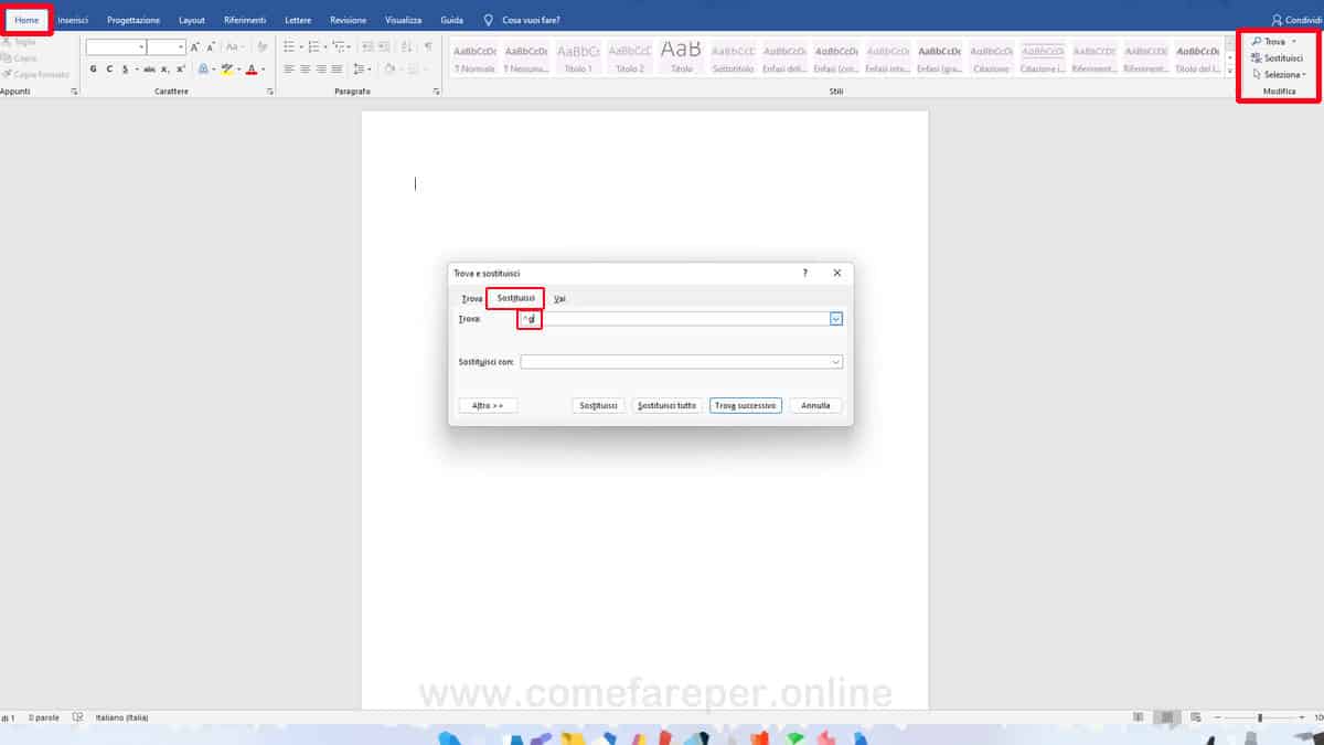 Cancellare tutte immagini in Word.