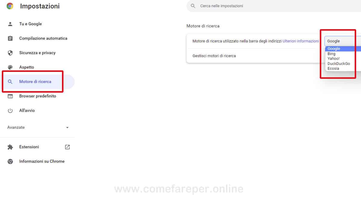 Come modificare il motore di ricerca di Chrome.