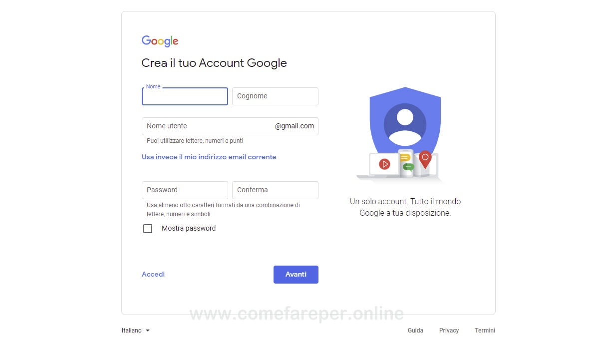 Come creare un nuovo Account Google.