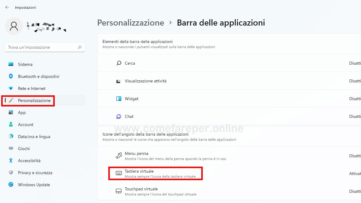 Come attivare la tastiera virtuale di Windows - Modificare barra delle applicazioni.