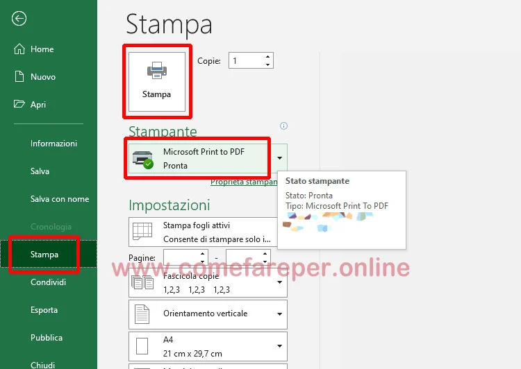 Come convertire file Excel in PDF tramite la Stampante di Sistema.