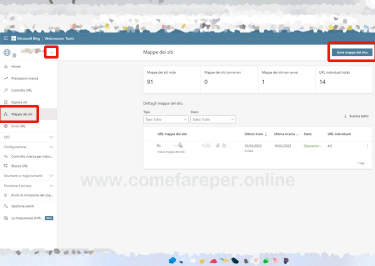 Come inviare la Sitemap a Bing.