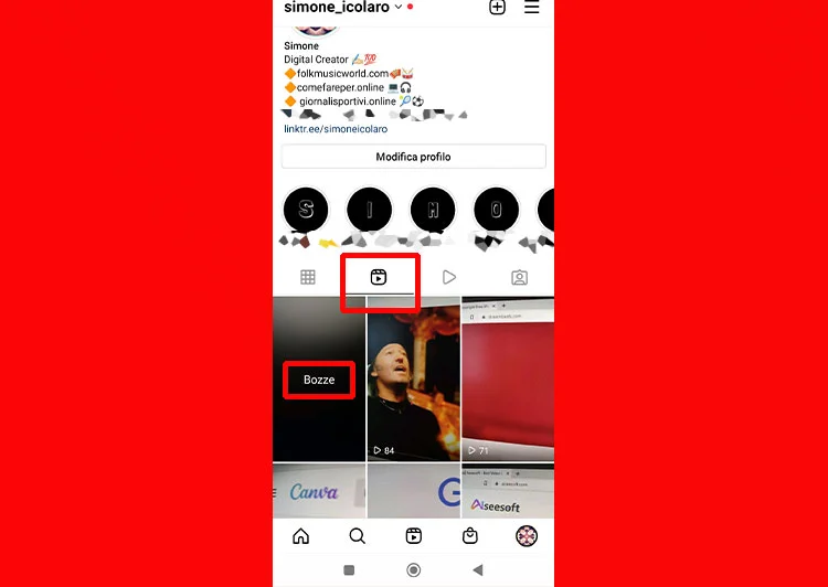 Dove trovare le Bozze dei Reels su Instagram.