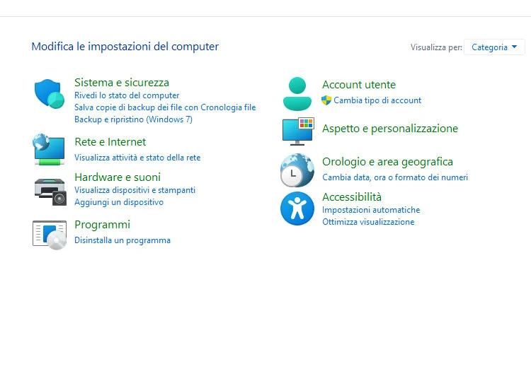 Trovare il Pannello di controllo in Windows 11.