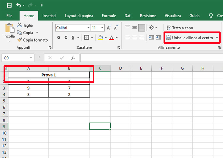 Come unire celle Excel.