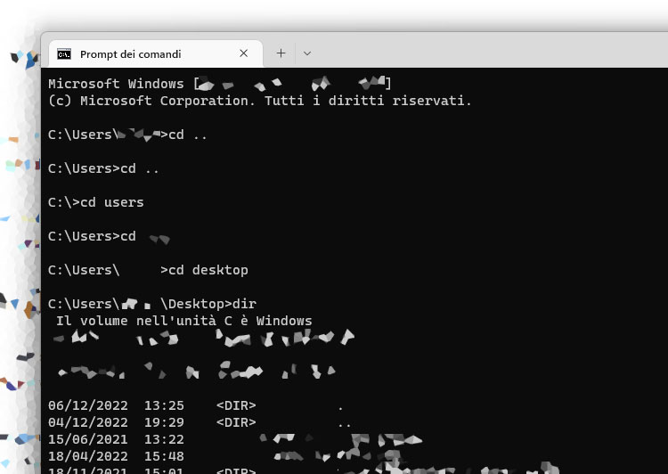 Lista comandi per il terminale su Windows.