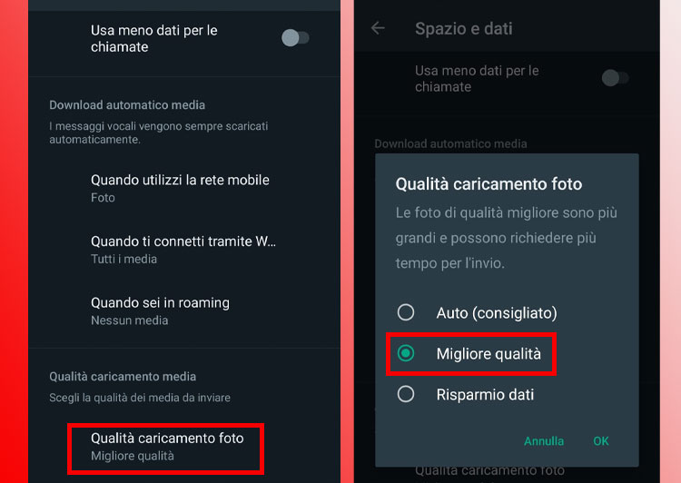 Caricare immagini di alta qualità su whatsapp.