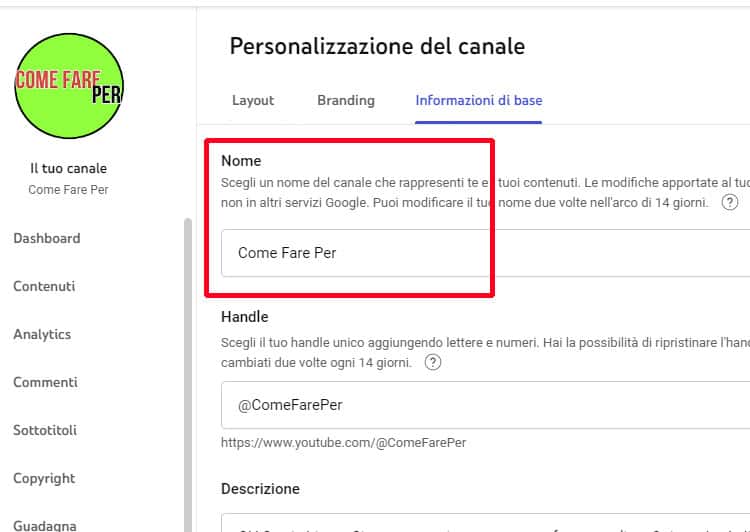 Come cambiare nome al canale YouTube
