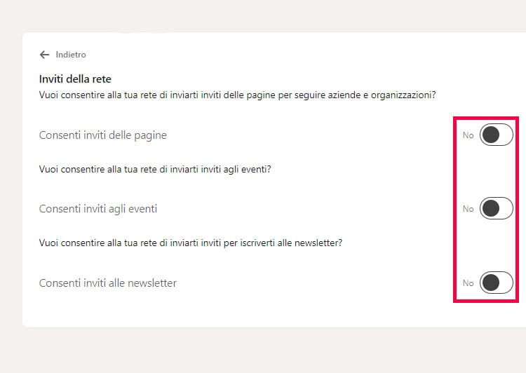 Come disattivare gli inviti su Linkedin.