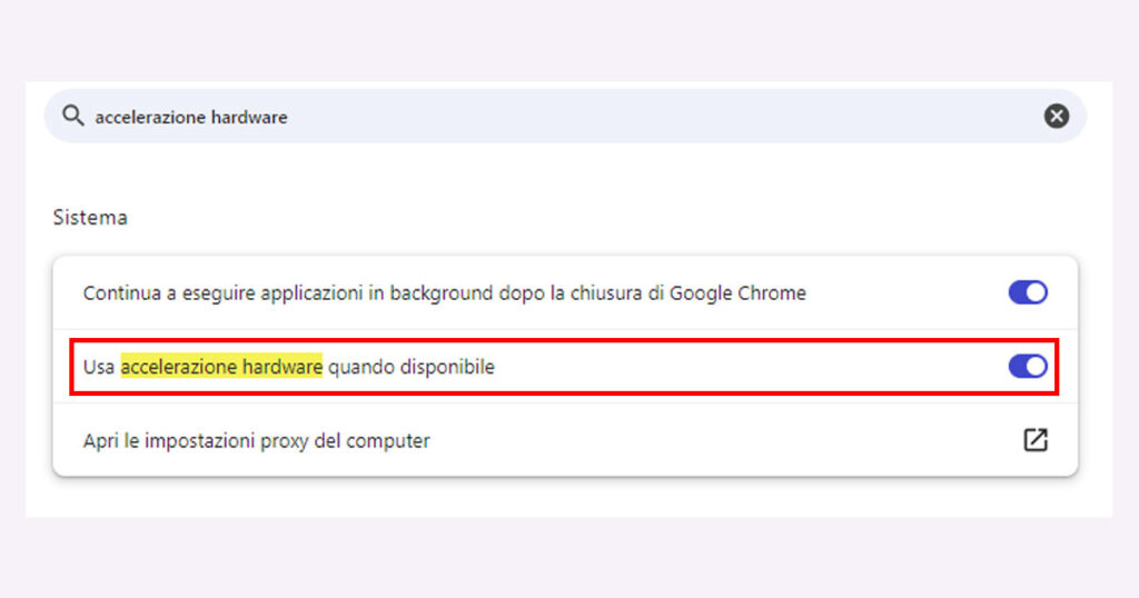 Come attivare accelerazione hardware su Chrome.