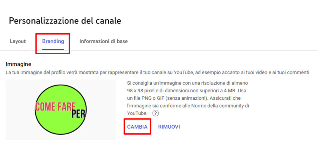 come cambiare foto profilo youtube