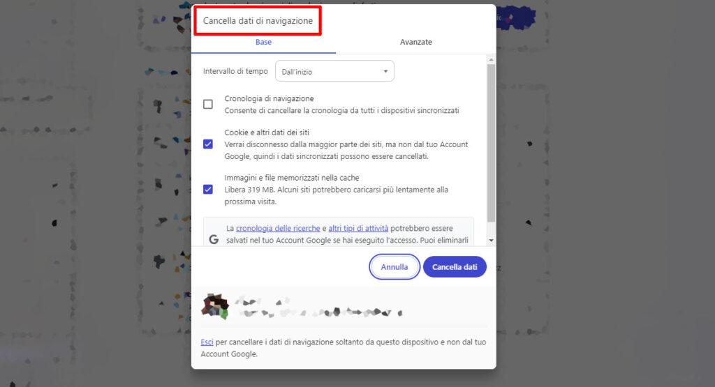 Come cancellare cronologia, cache e cookie di Chrome.