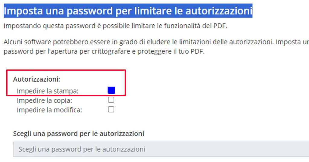 Come creare PDF non stampabile con PDF2GO.