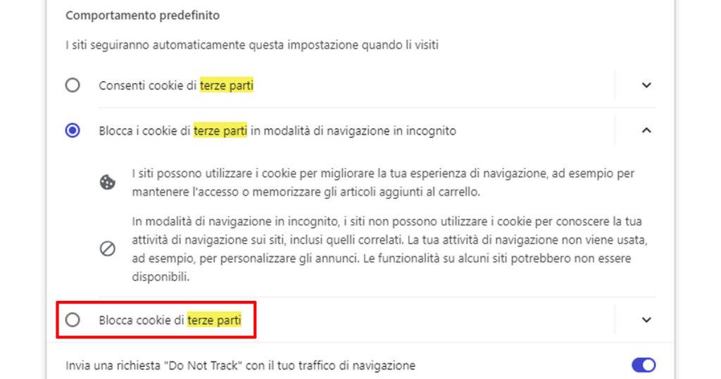 bloccare cookie su google chrome