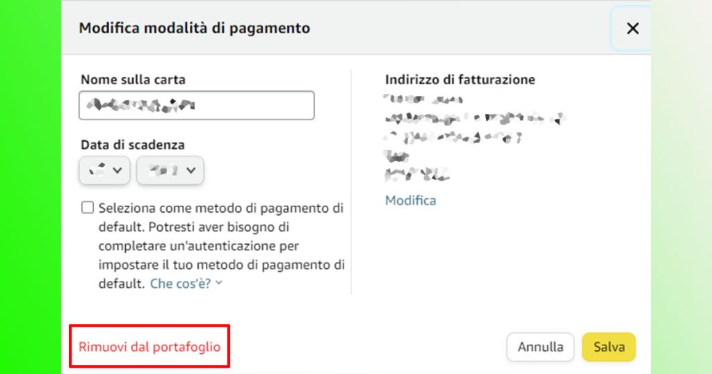 Come rimuovere una carta di credito su Amazon